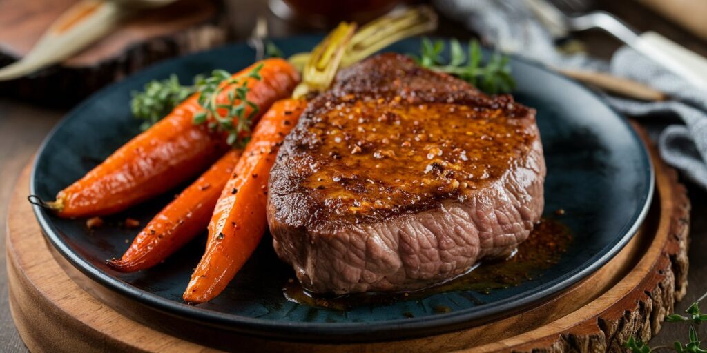 Harissa-Butter Steak with Carrots