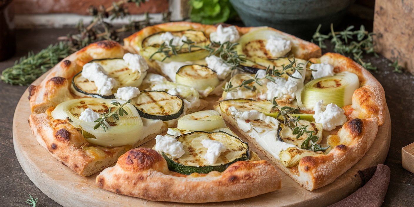 Grilled Leek, Zucchini, and Ricotta Pizza